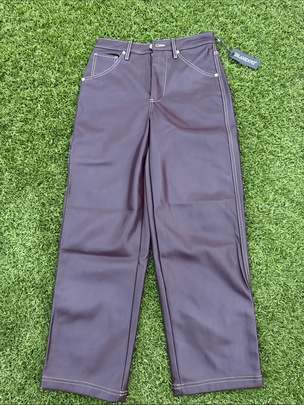 Blank NYC Dark Plum Straight-Leg Faux Leather Pants